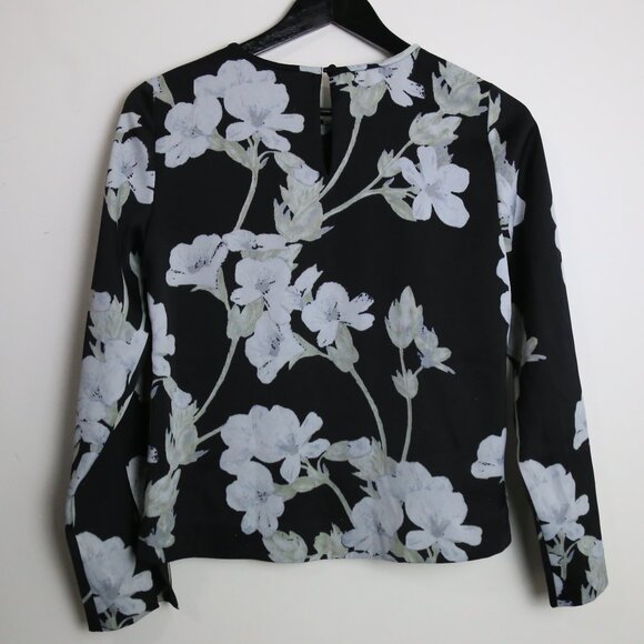 Club Monaco Floral Open Cut Long Sleeve High Neck Black Blouse Size XS - Picture 6 of 7